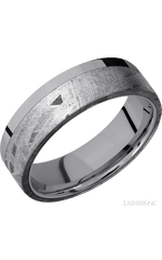 7 mm wide/Flat/Tantalum band with one 5 mm Off Center Edge inlay of Meteorite.