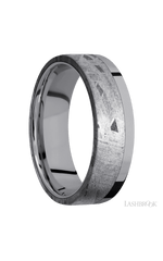 7 mm wide/Flat/Tantalum band with one 5 mm Off Center Edge inlay of Meteorite.
