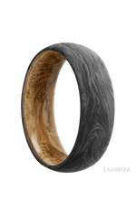 7 mm wide Domed Forged Carbon Fiber band featuring a Whiskey Barrel sleeve.