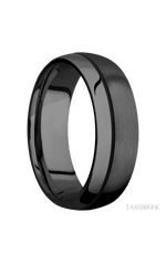 7 mm wide/Domed/Zirconium band with one 0.5 mm Off Center inlay of Black.