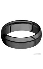 7 mm wide/Domed/Zirconium band with one 0.5 mm Off Center inlay of Black.