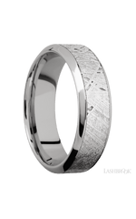 7 mm wide/High Bevel/18K White Gold band with one 4 mm Centered inlay of Meteorite.