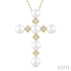ASHI Cross Pearl & Diamond Fashion Pendant 555B8PPTGPDWPYG