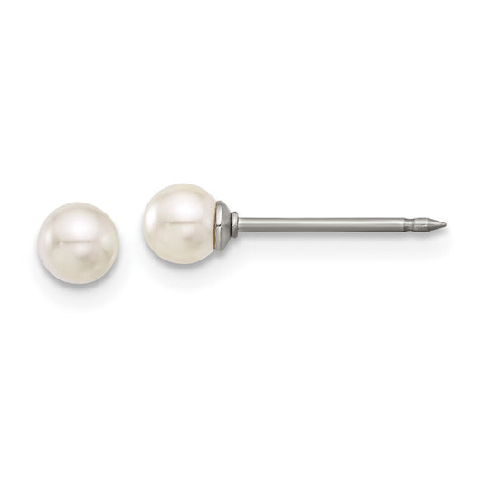 556E Inverness Titanium 4mm Glass Pearl Post Earrings