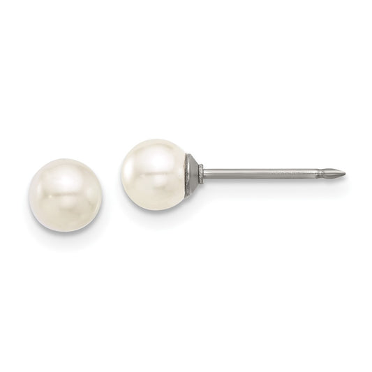 558E Inverness Titanium 5mm Glass Pearl Post Earrings