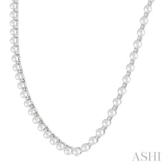 ASHI Pearl & Diamond Straightline Fashion Necklace 561B2PPFGNKWPWG