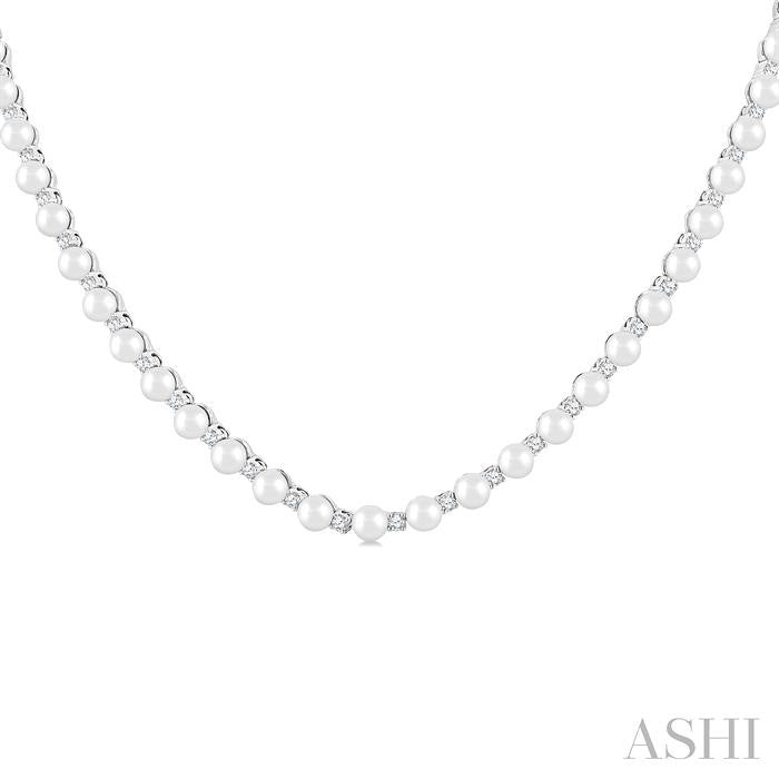 ASHI Pearl & Diamond Straightline Fashion Necklace 561B2PPFGNKWPWG