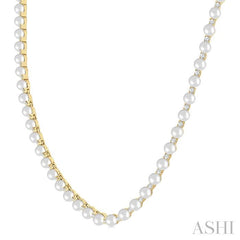 ASHI Pearl & Diamond Straightline Fashion Necklace 561B2PPFGNKWPYG