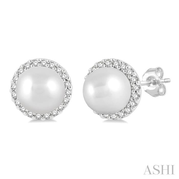 ASHI Pearl & Petite Halo Diamond Fashion Earrings 562A8PPTSERWPWG