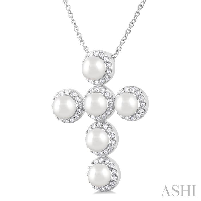 ASHI Cross Pearl & Halo Diamond Fashion Pendant 56375PPFGPDWPWG