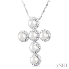 ASHI Cross Pearl & Halo Diamond Fashion Pendant 56375PPFGPDWPWG