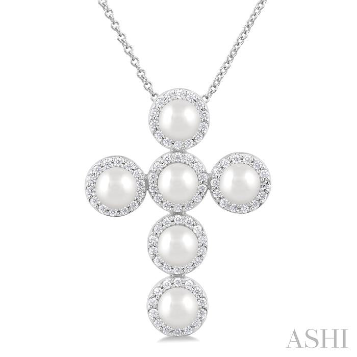 ASHI Cross Pearl & Halo Diamond Fashion Pendant 56375PPFGPDWPWG