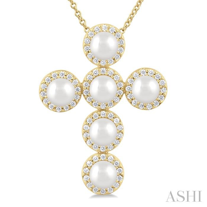 ASHI Cross Pearl & Halo Diamond Fashion Pendant 56375PPFGPDWPYG