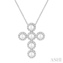 ASHI Cross Pearl & Halo Diamond Fashion Pendant 56376PPFGPDWPWG