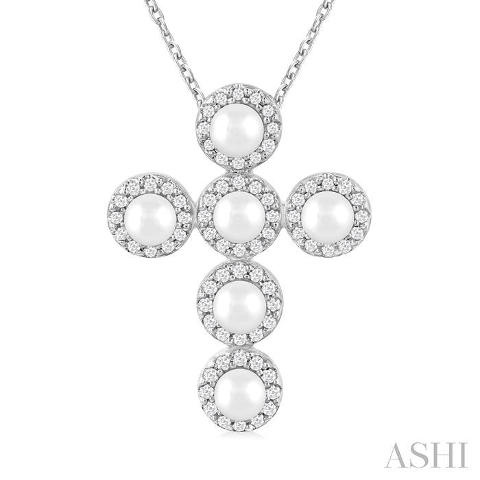 ASHI Cross Pearl & Halo Diamond Fashion Pendant 56376PPFGPDWPWG