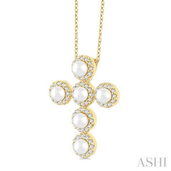 ASHI Cross Pearl & Halo Diamond Fashion Pendant 56376PPFGPDWPYG