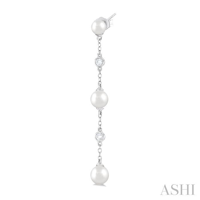 ASHI Pearl & Diamond Station Long Chain Earrings 56389PPFGERWPWG