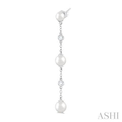 ASHI Pearl & Diamond Station Long Chain Earrings 56389PPFGERWPWG