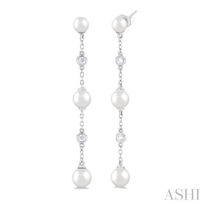 ASHI Pearl & Diamond Station Long Chain Earrings 56389PPFGERWPWG
