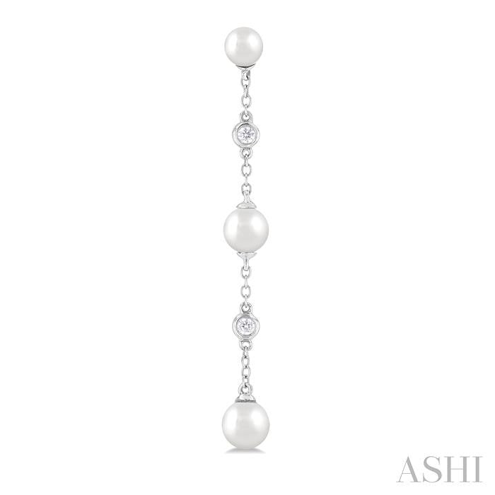 ASHI Pearl & Diamond Station Long Chain Earrings 56389PPFGERWPWG