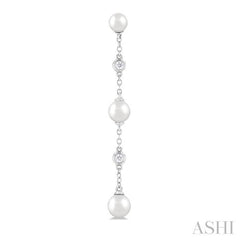 ASHI Pearl & Diamond Station Long Chain Earrings 56389PPFGERWPWG