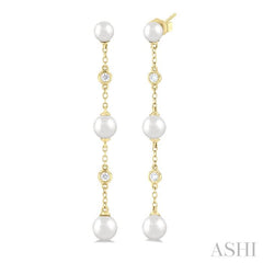 ASHI Pearl & Diamond Station Long Chain Earrings 56389PPFGERWPYG