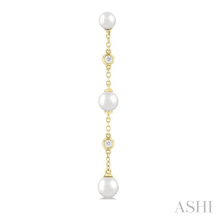 ASHI Pearl & Diamond Station Long Chain Earrings 56389PPFGERWPYG