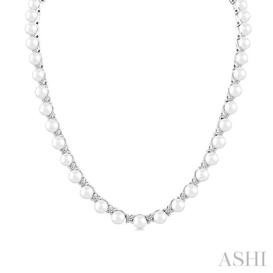 ASHI Pearl & Diamond Floral Fashion Necklace 563B1PPFGNKWPWG-1.25