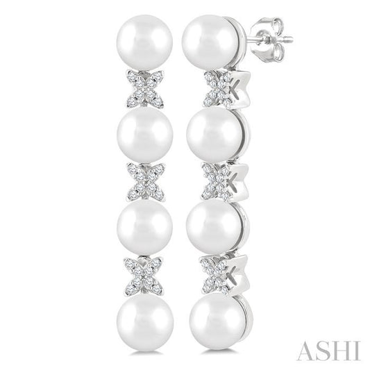 ASHI Pearl & Diamond Floral Fashion Earrings 563B8PPFGERWPWG