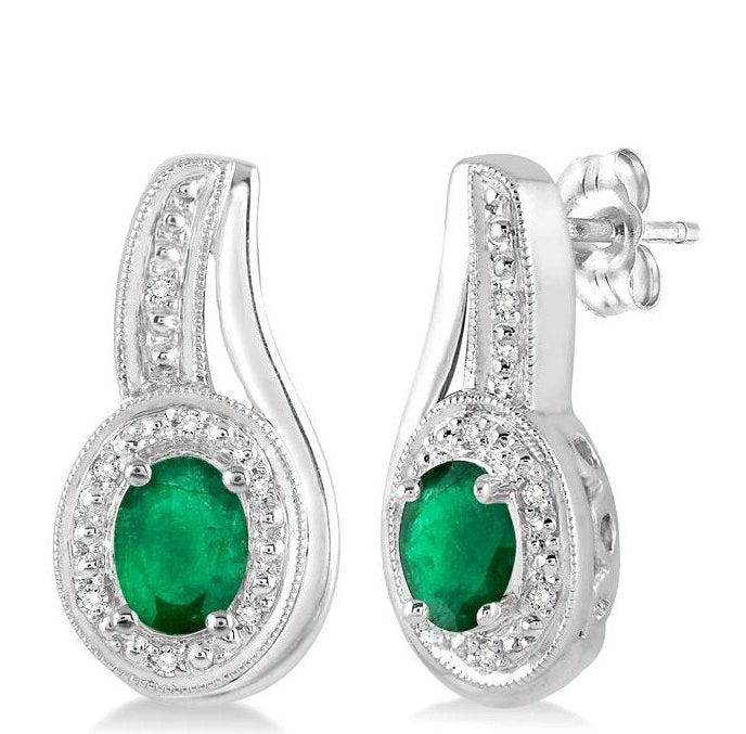 Parkplace Jewelers Silver Oval Shape Gemstone & Diamond Earrings 88679PPSSEMSLER