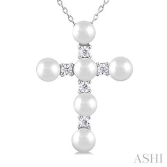 ASHI Cross Pearl & Diamond Fashion Pendant 56408PPTGPDWPWG