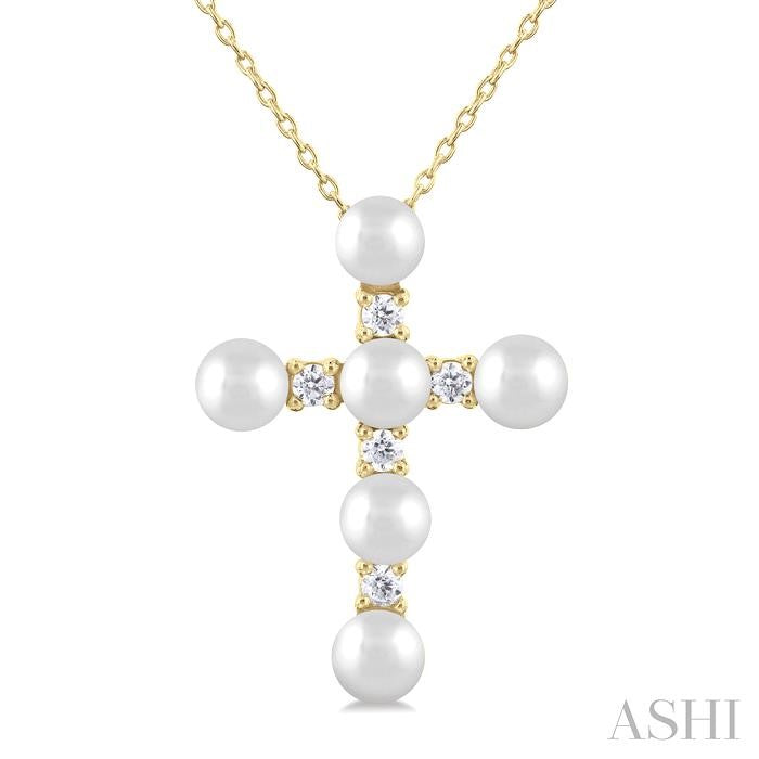 ASHI Cross Pearl & Diamond Fashion Pendant 56408PPTGPDWPYG