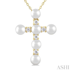 ASHI Cross Pearl & Diamond Fashion Pendant 56408PPTGPDWPYG