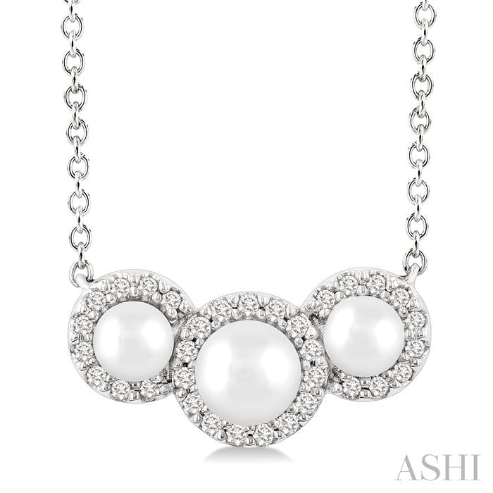 ASHI Round Shape Past Present & Future Pearl & Halo Diamond Pendant 56498PPFGPDWPWG