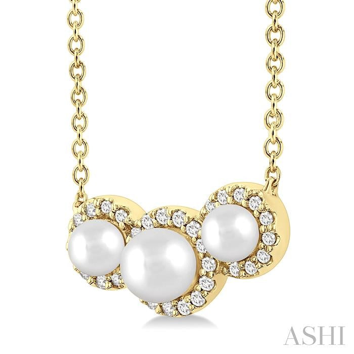 ASHI Round Shape Past Present & Future Pearl & Halo Diamond Pendant 56498PPFGPDWPYG