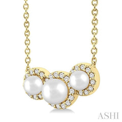 ASHI Round Shape Past Present & Future Pearl & Halo Diamond Pendant 56498PPFGPDWPYG