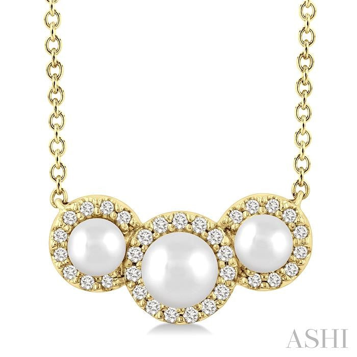 ASHI Round Shape Past Present & Future Pearl & Halo Diamond Pendant 56498PPFGPDWPYG