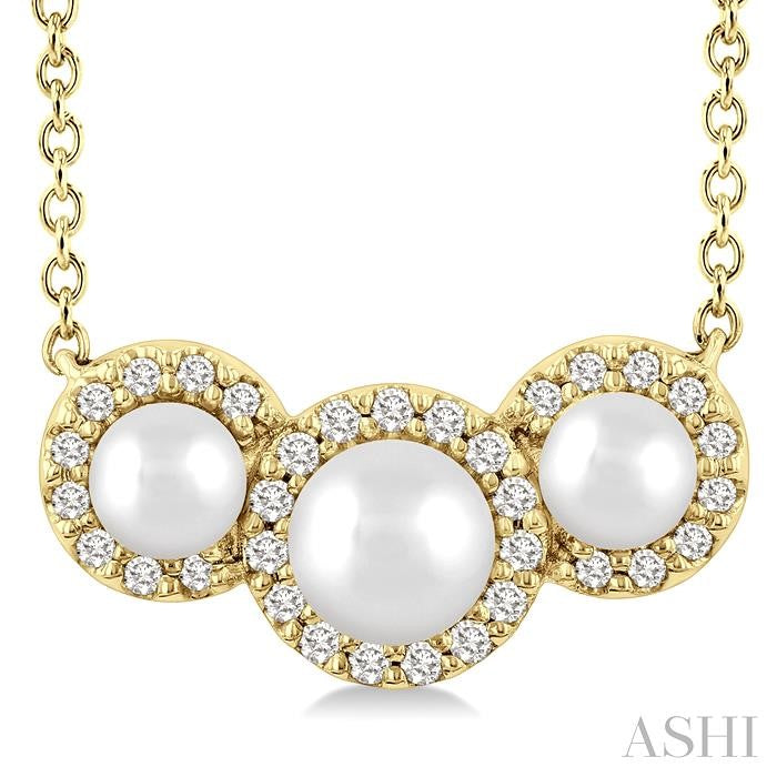 ASHI Round Shape Past Present & Future Pearl & Halo Diamond Pendant 56498PPFGPDWPYG
