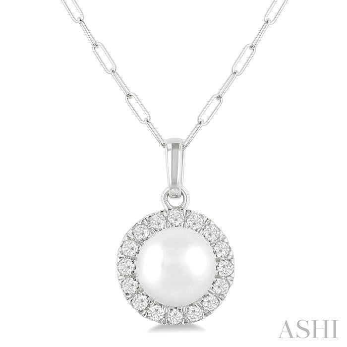 ASHI Pearl & Halo Diamond Pendant 565A8PPFGPDWPWG