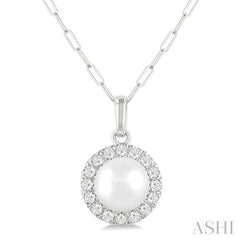 ASHI Pearl & Halo Diamond Pendant 565A8PPFGPDWPWG