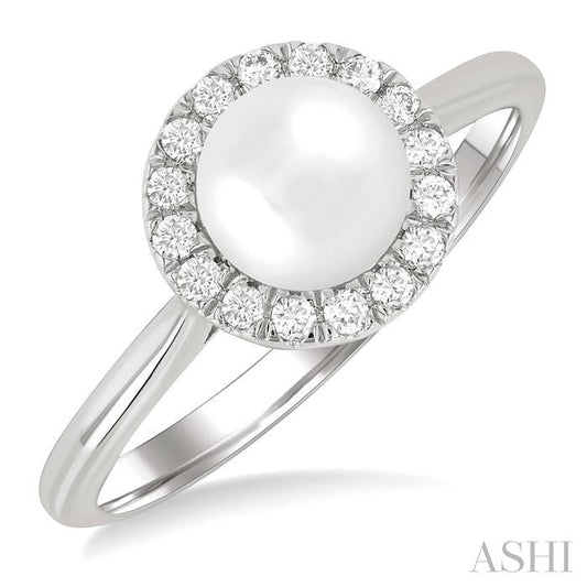 ASHI Pearl & Halo Diamond Ring 565A8PPFGWPWG