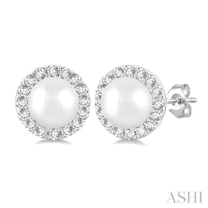 ASHI Pearl & Halo Diamond Earrings 565A8PPFSERWPWG
