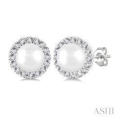 ASHI Pearl & Halo Diamond Earrings 565A8PPTSERWPWG