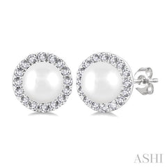 ASHI Pearl & Halo Diamond Earrings 565A8PPTSERWPWG