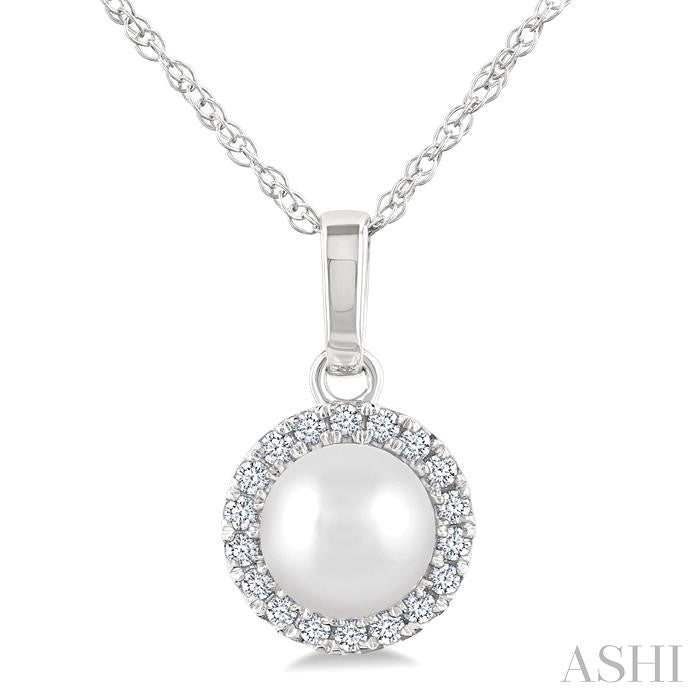 ASHI Pearl & Halo Diamond Pendant 565A9PPFSPDWPWG