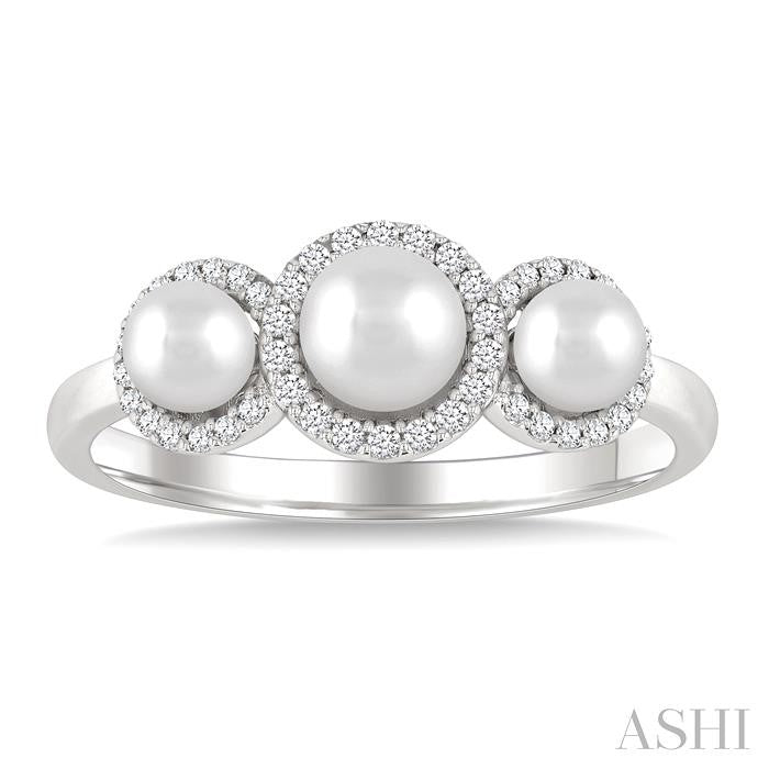 ASHI Round Shape Past Present & Future Pearl & Halo Diamond Ring 568A8PPFGWPWG