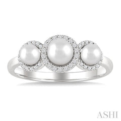 ASHI Round Shape Past Present & Future Pearl & Halo Diamond Ring 568A8PPFGWPWG