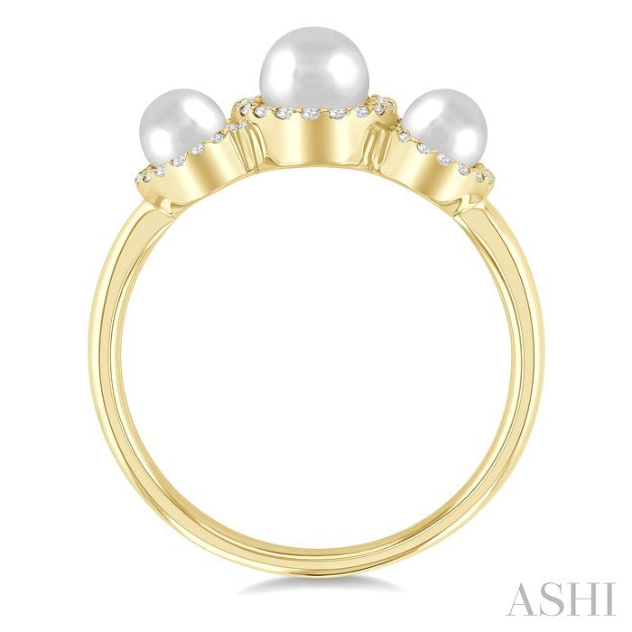 ASHI Round Shape Past Present & Future Pearl & Halo Diamond Ring 568A8PPFGWPYG