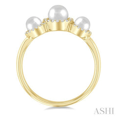 ASHI Round Shape Past Present & Future Pearl & Halo Diamond Ring 568A8PPFGWPYG