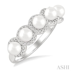 ASHI Pearl & Halo Diamond Ring 56966PPFGWPWG